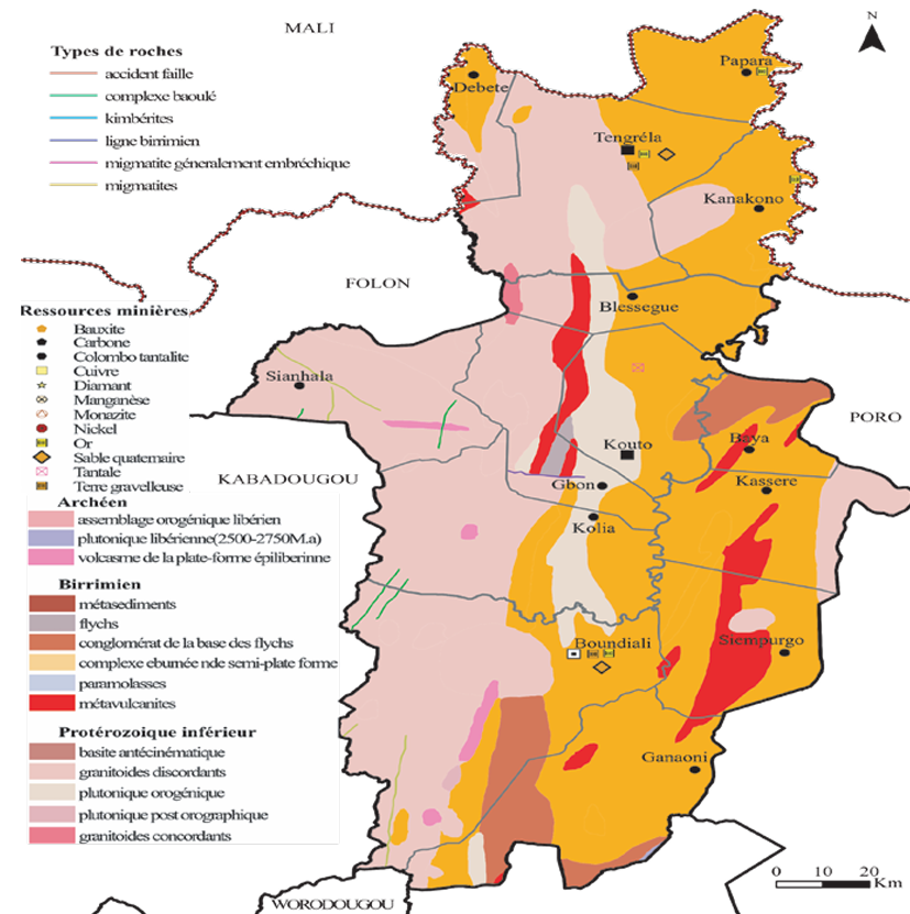 Carte géologique de la région de la Bagoué